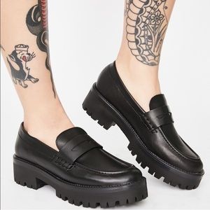 Steve Madden Crew black Lug sole chunky slip on penny loafers size 9.5